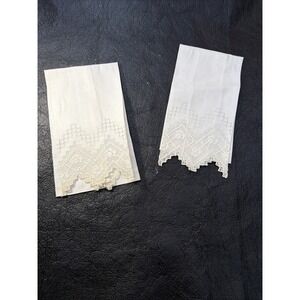 Vintage Old Matching Guest Cotton Hand Towels  Beautiful Embroidered 527-3 READ